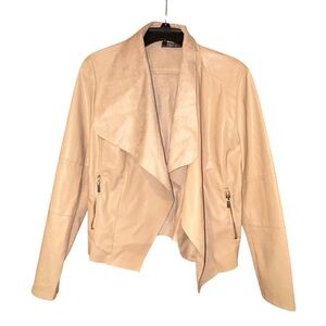 Bagatelle Womens Faux Leather Asymmetrical Waterfall Jacket Large Beige Pockets